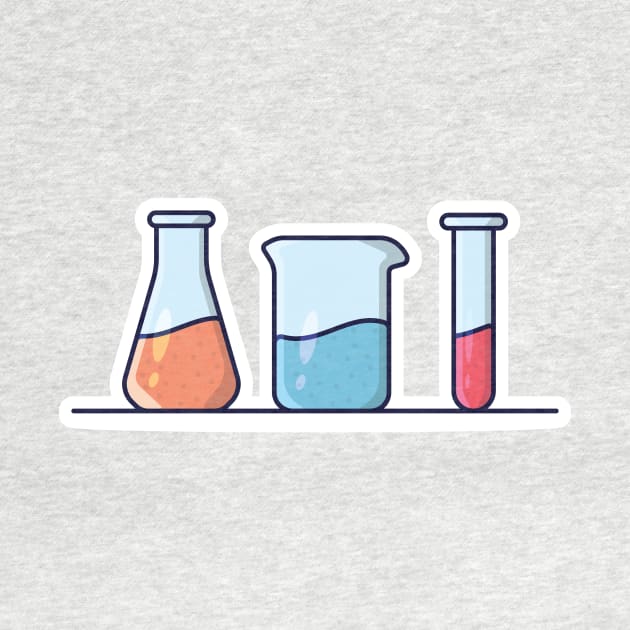 Beaker Glasses Set with Chemical Liquid Sticker vector illustration. Medical laboratory objects icon concept. Equipment for chemical test collection sticker vector design. by AlviStudio